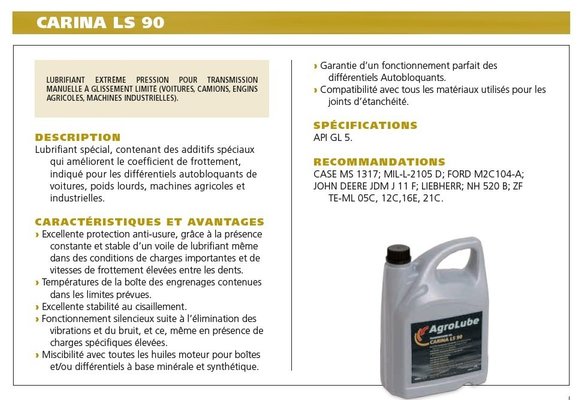 PIECES TRACTEUR PAG* - LUBRIFIANTS* - Huile AGROLUBE CARINA LS90 20L Landini