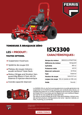 TONDEUSE  - TONDEUSE THERMIQUE - Tondeuse autoportée FERRIS ISX3300ZBVE4061SRDCE