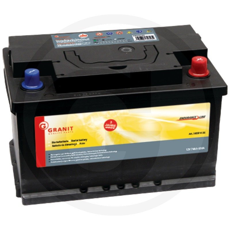 Vente Batterie 12V 74Ah, remplie Granit 58557412G  Cravero,  concessionnaire matériels Volvo-Mecalac Nantes - Rennes - Caen - Niort