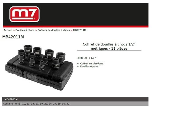 OUTILLAGE PLS* - OUTILLAGE A MAIN* - M7 - Coffret de 11 douilles impact 1/2" - 10 à 32mm King Tony