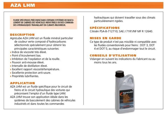 PIECES TRACTEUR PAG* - LUBRIFIANTS* - HUILE FREIN AZA LHM Landini