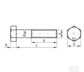 PIECES UNIVERSELLE PAG* - VISSERIE* - Boulon hexagonal pas fin partiellement fileté M16x1,5x80 10.9 zin