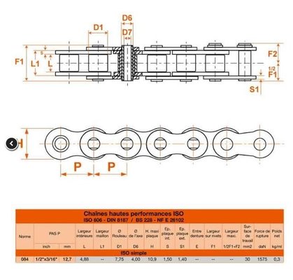 PIECES UNIVERSELLE PAG* - TRANSM CARDAN BOITIER* - CHAINE 084 AU METRE