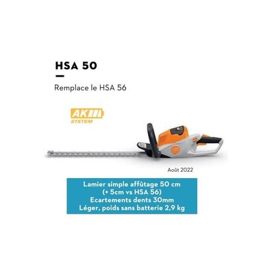 TAILLE HAIE - TAILLE HAIE A BATTERIE - Taille haies Stihl HSA 50 Stihl